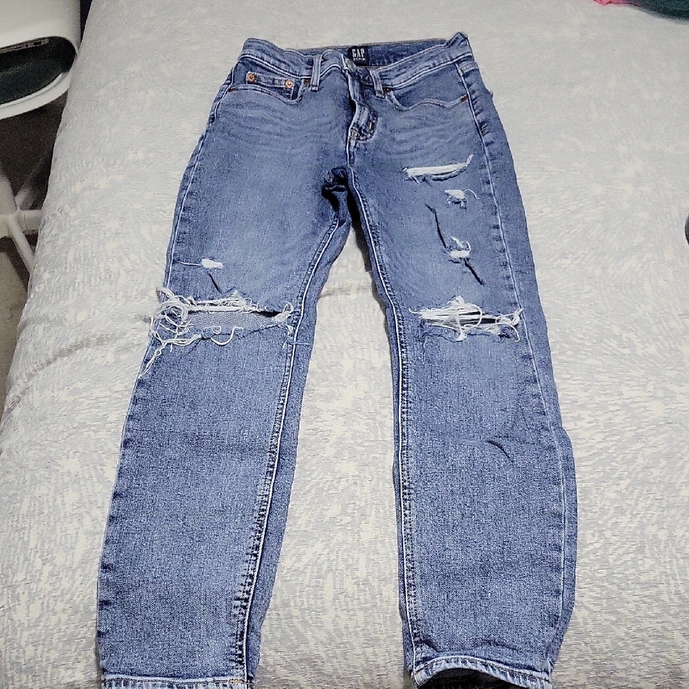 Gap Distressed Cigarette Blue Jeans